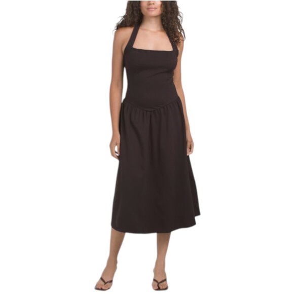 KALI FASHIONS Drop Waist Halter Neck Midi Dress - Picture 1 of 2